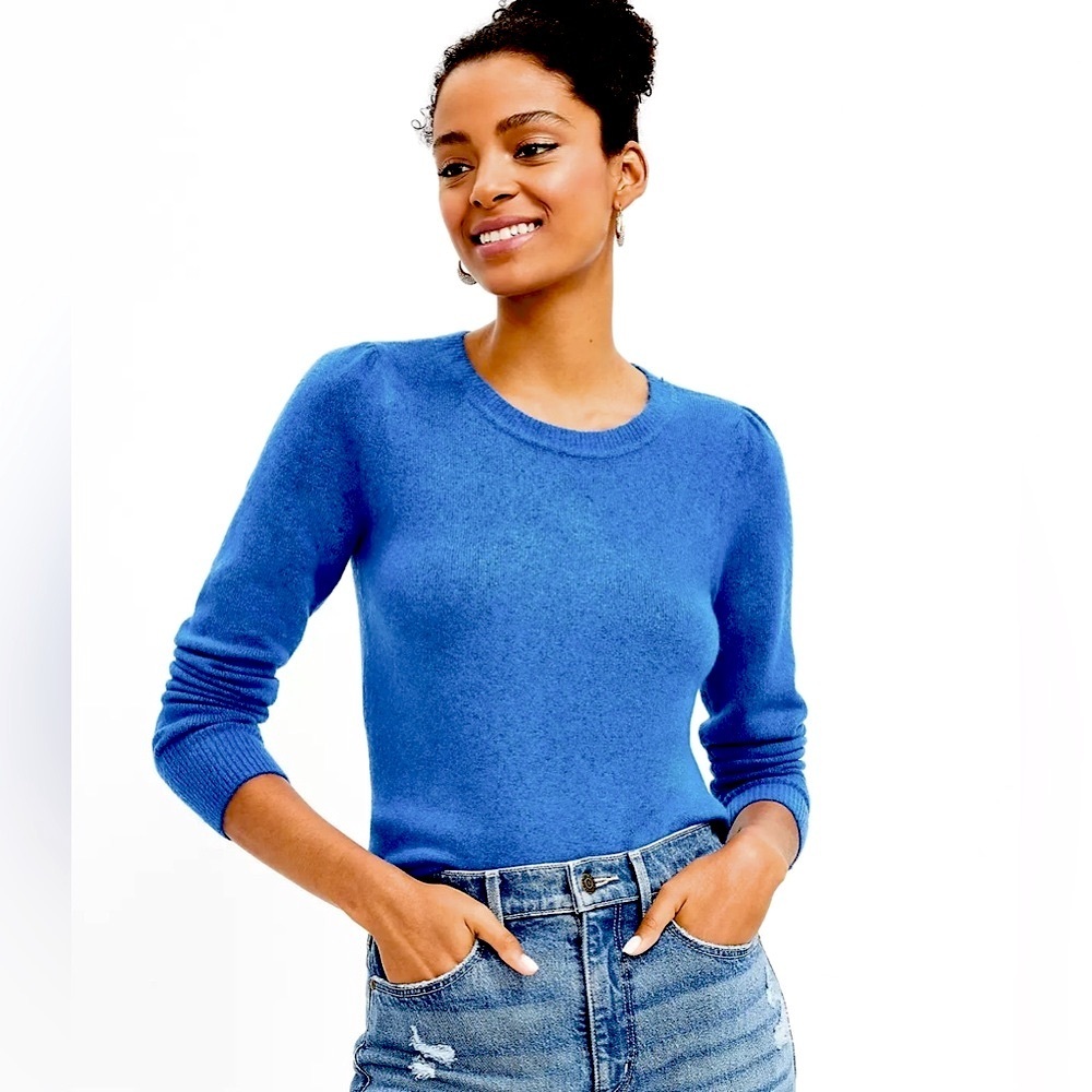 LOFT Vibrant Blue Knit LongSleeve Top Sweater Beach Boho Summer Spring Cute